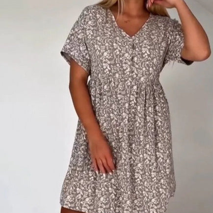 Women V-neck Leopard Print Leisure Dress