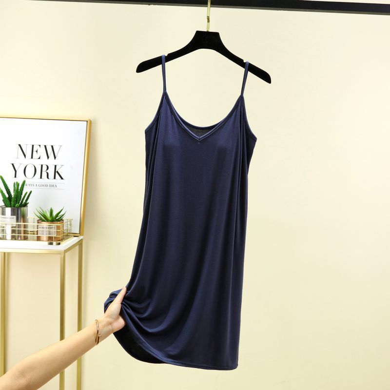 Thickened Strap Women's Modal Cup Versatile Slimming Mid-length Dress