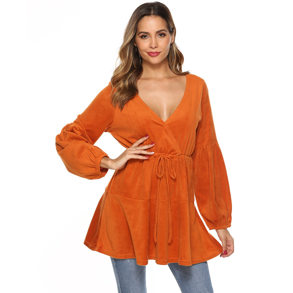 Cross V-neck Waist Girdling Band Knitted Dress