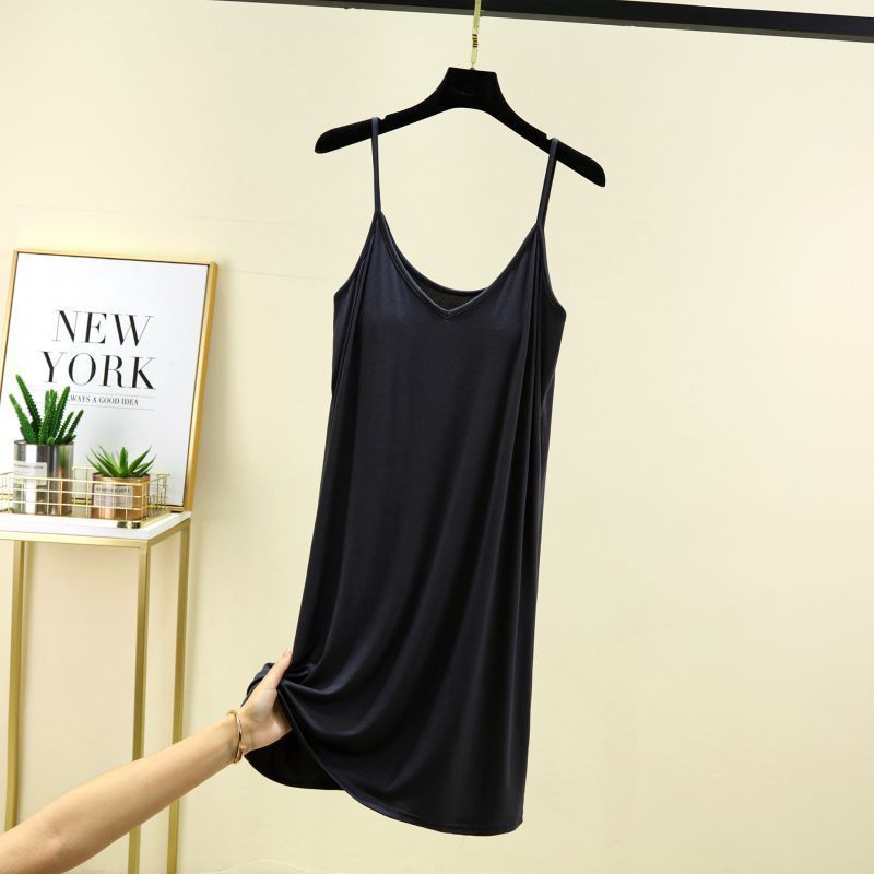 Thickened Strap Women's Modal Cup Versatile Slimming Mid-length Dress
