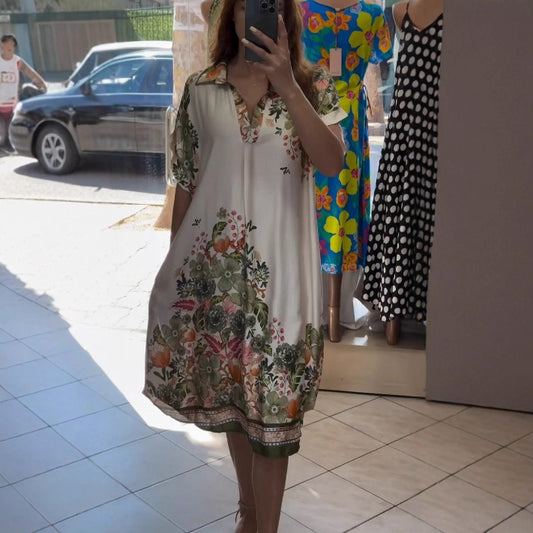 Lantern Sleeve Midi Dress Digital Printing Plus Size