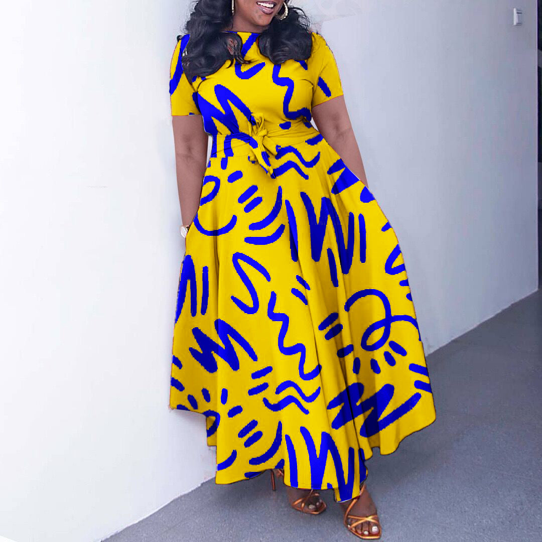 Summer New Fashion Women's Clothing Lace Printing Plus Size Dress