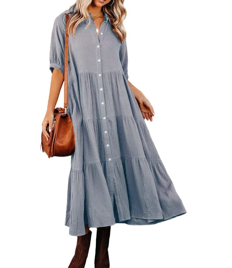 Women's Long Sleeve Button Dress Casual Dress
