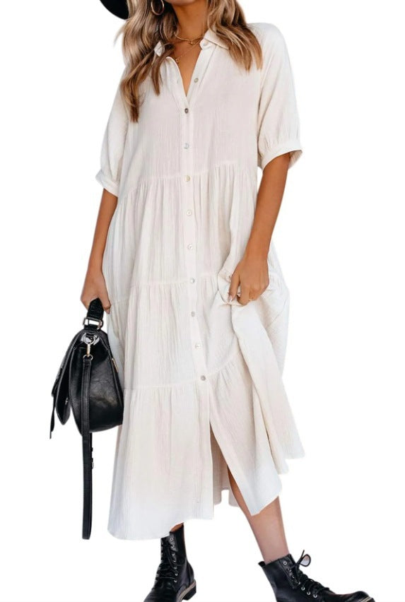 Women's Long Sleeve Button Dress Casual Dress