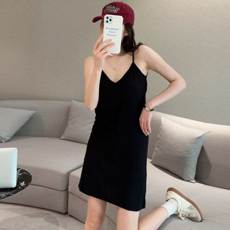 Thickened Strap Women's Modal Cup Versatile Slimming Mid-length Dress