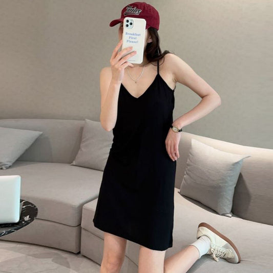 Thickened Strap Women's Modal Cup Versatile Slimming Mid-length Dress