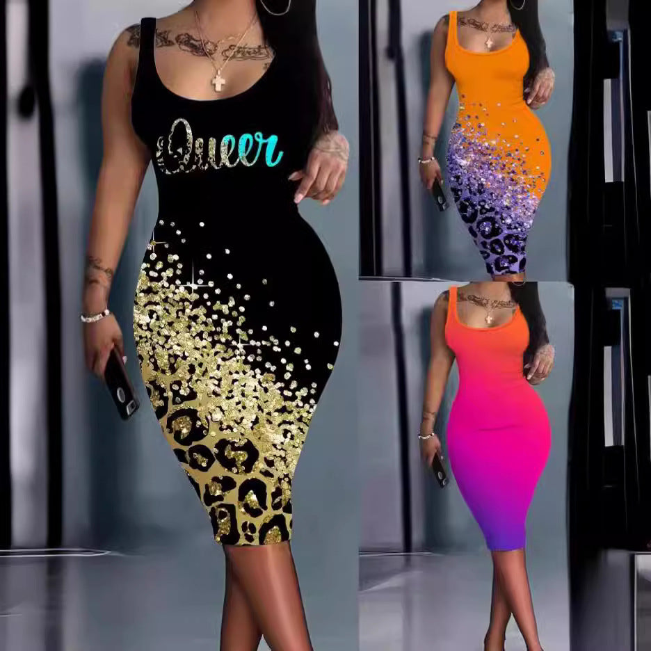 Skinny Fashion Sleeveless Dress Women's Mid Waist