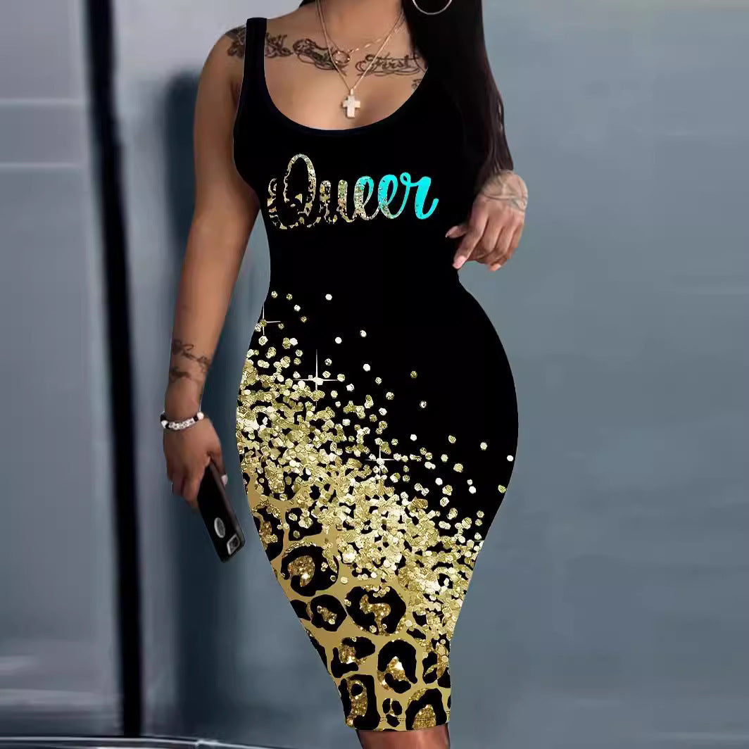 Skinny Fashion Sleeveless Dress Women's Mid Waist