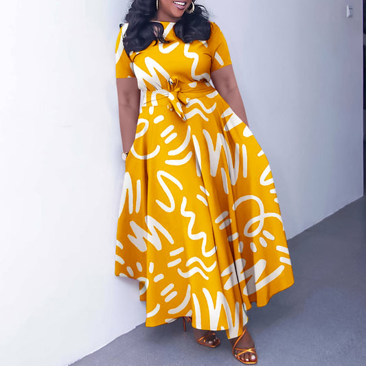 Summer New Fashion Women's Clothing Lace Printing Plus Size Dress