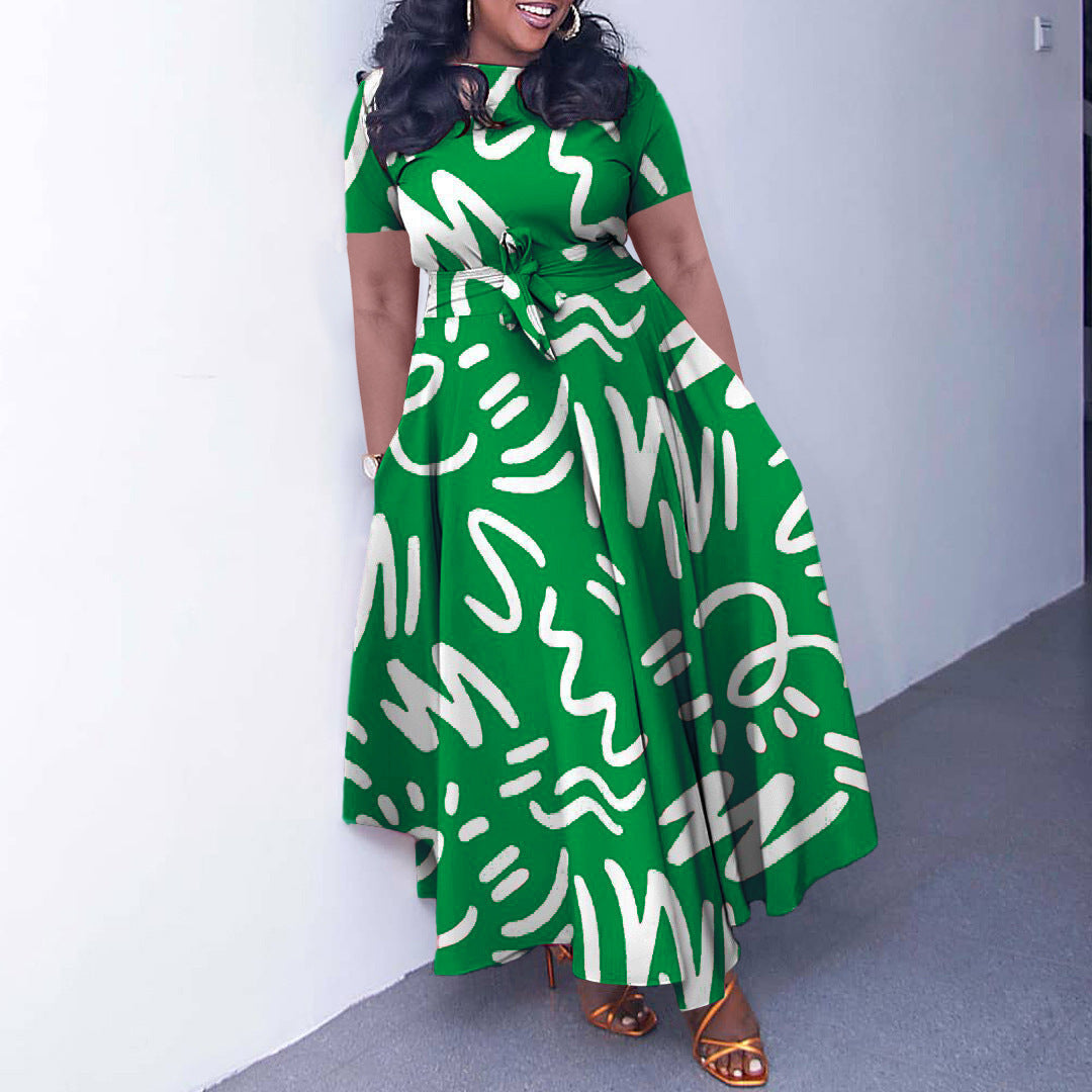 Summer New Fashion Women's Clothing Lace Printing Plus Size Dress