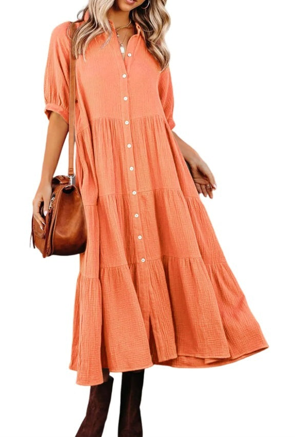 Women's Long Sleeve Button Dress Casual Dress