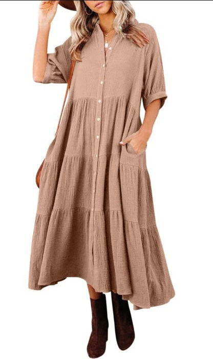 Women's Long Sleeve Button Dress Casual Dress