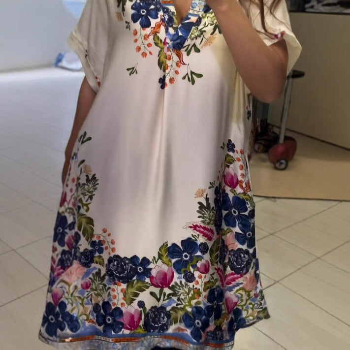 Lantern Sleeve Midi Dress Digital Printing Plus Size