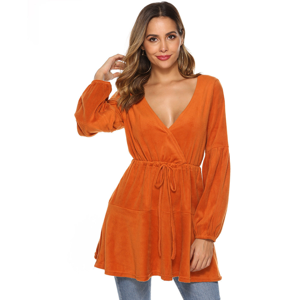 Cross V-neck Waist Girdling Band Knitted Dress