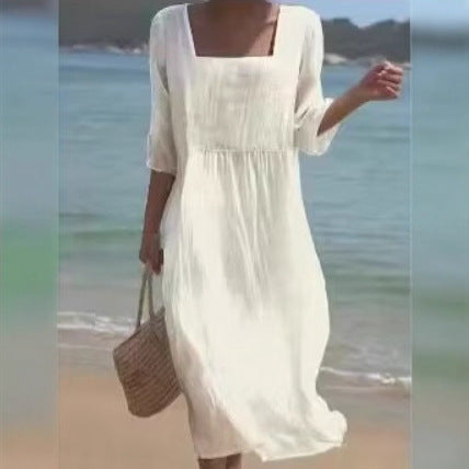 Women's Loose Round Neck Fashion Long Sleeve Printed Dress