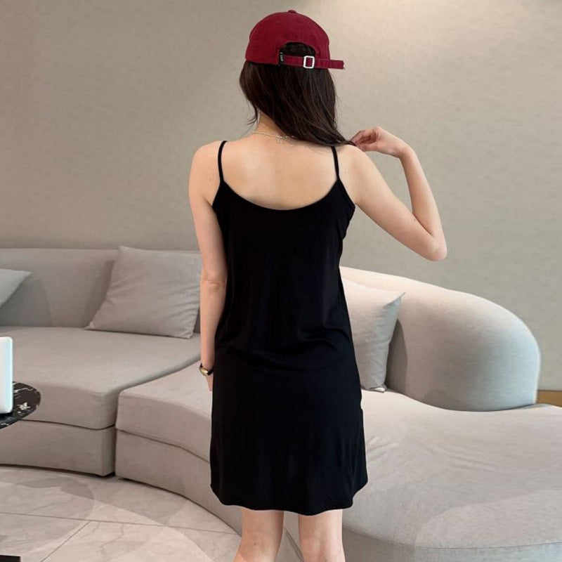Thickened Strap Women's Modal Cup Versatile Slimming Mid-length Dress