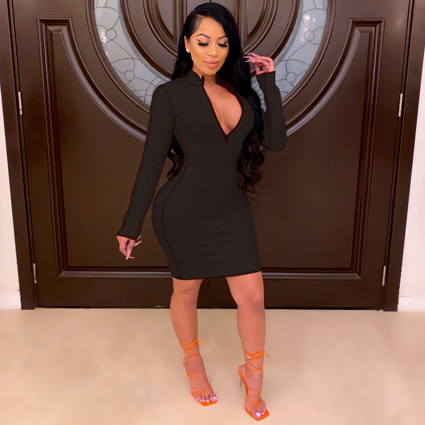 Sexy V Neck Mid Length Dress