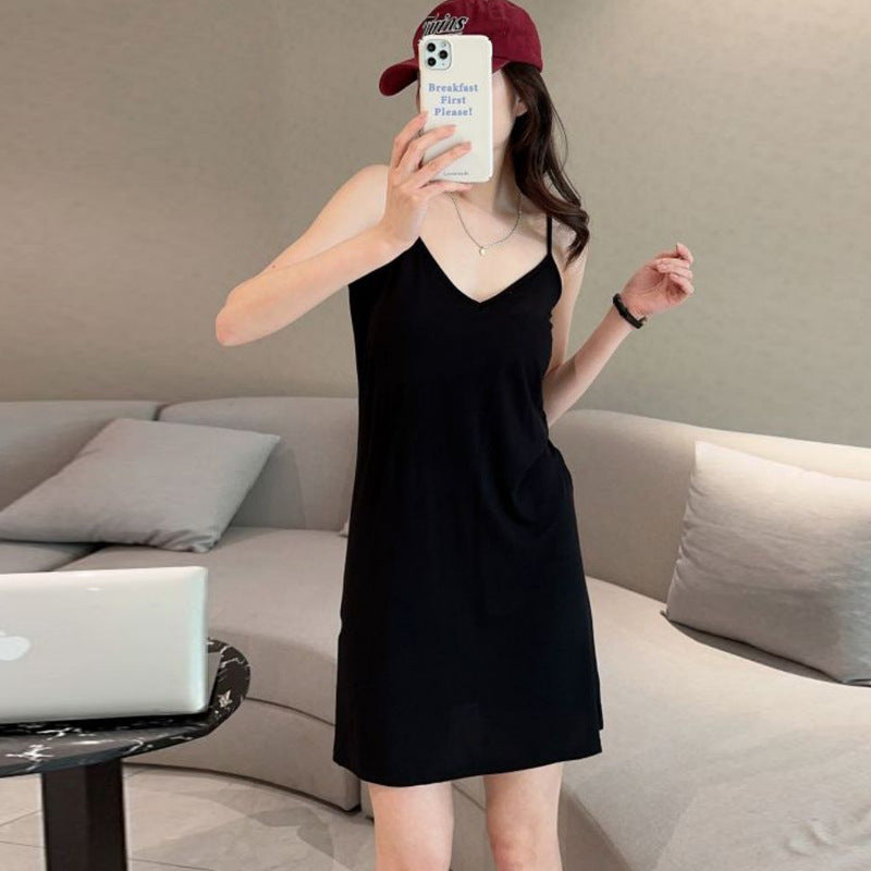 Thickened Strap Women's Modal Cup Versatile Slimming Mid-length Dress