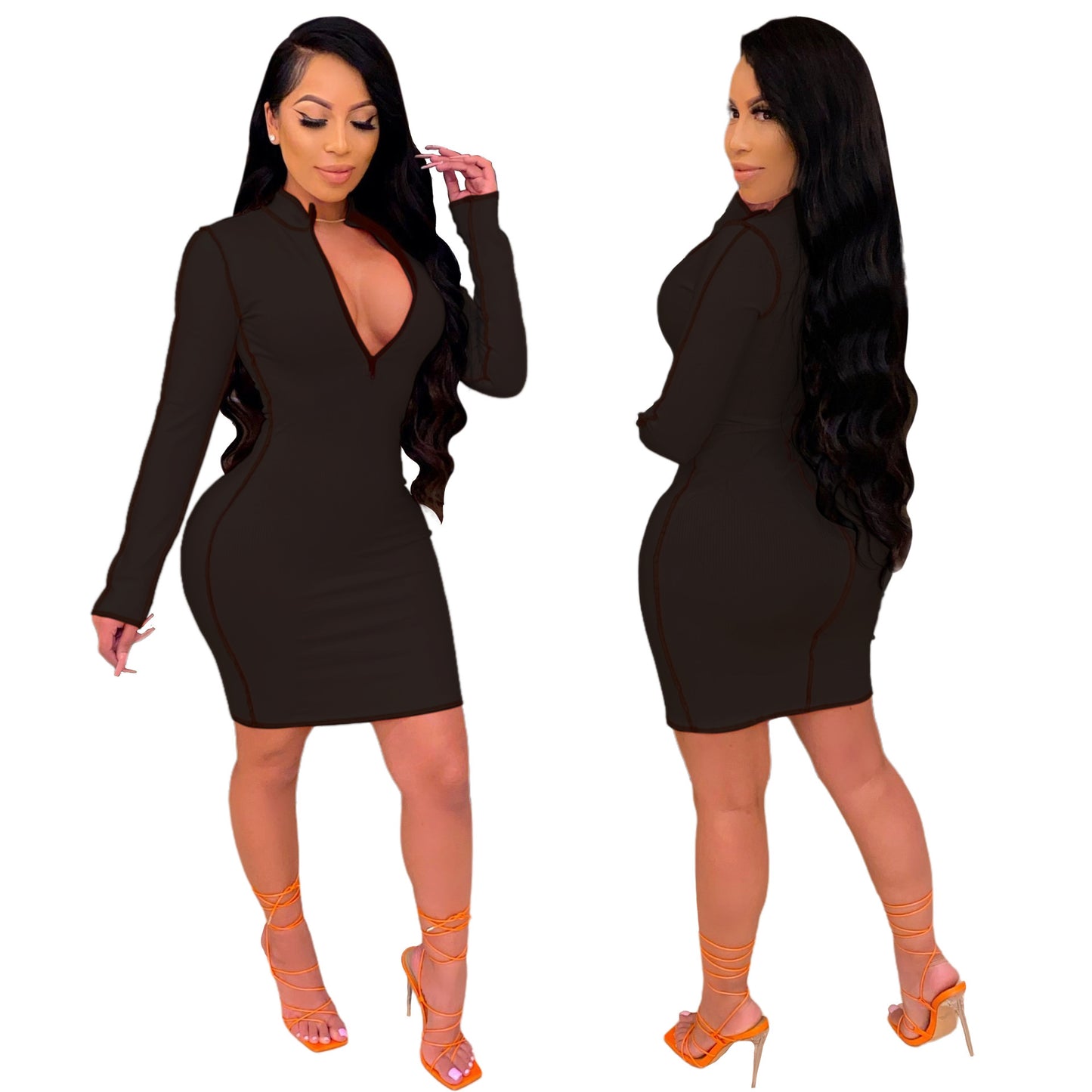 Sexy V Neck Mid Length Dress