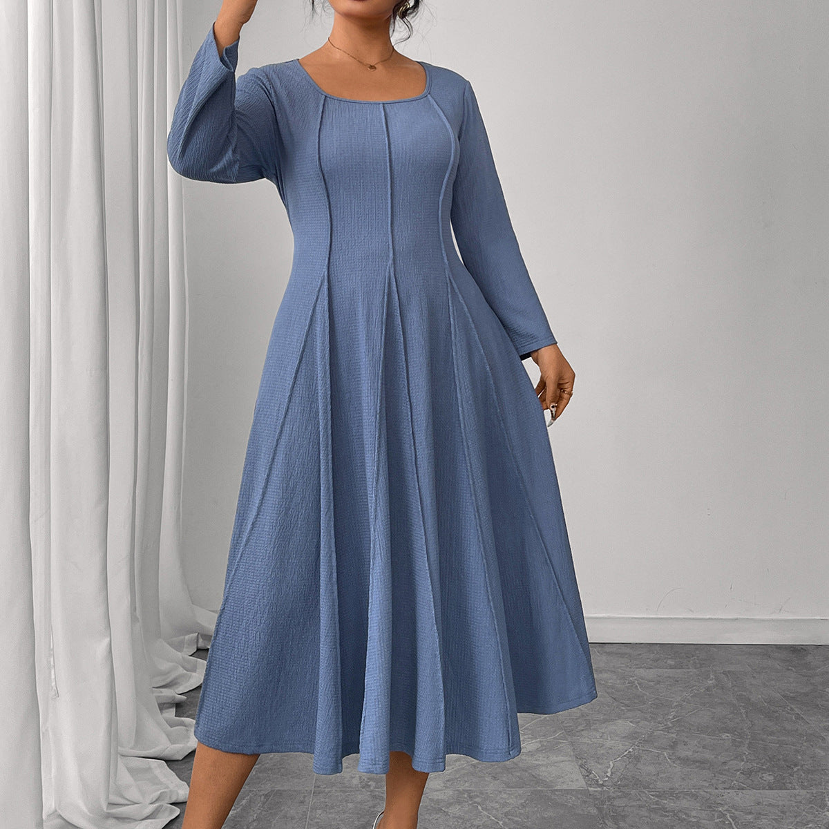 Square Collar Plus Size Loose High Waist Slimming Long Dress