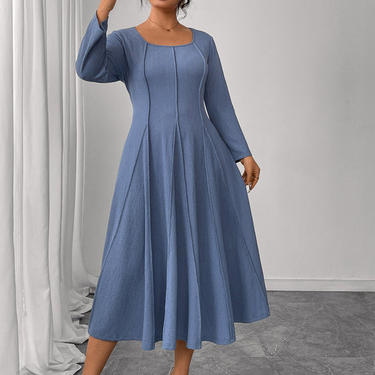Square Collar Plus Size Loose High Waist Slimming Long Dress