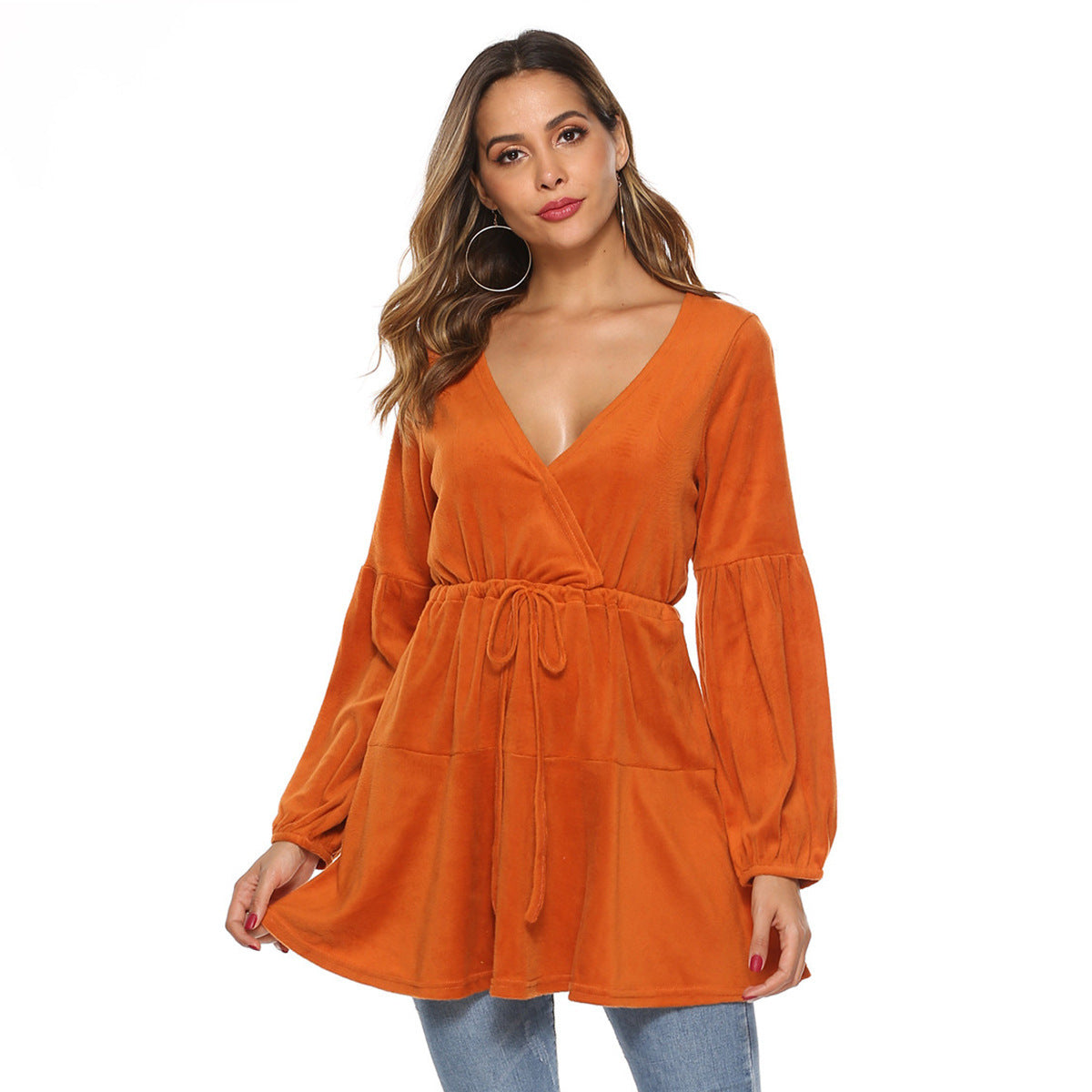 Cross V-neck Waist Girdling Band Knitted Dress