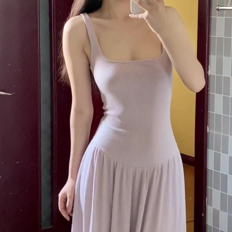 Gentle Temperament Slim Fit Waist Cinching Suspender Dress