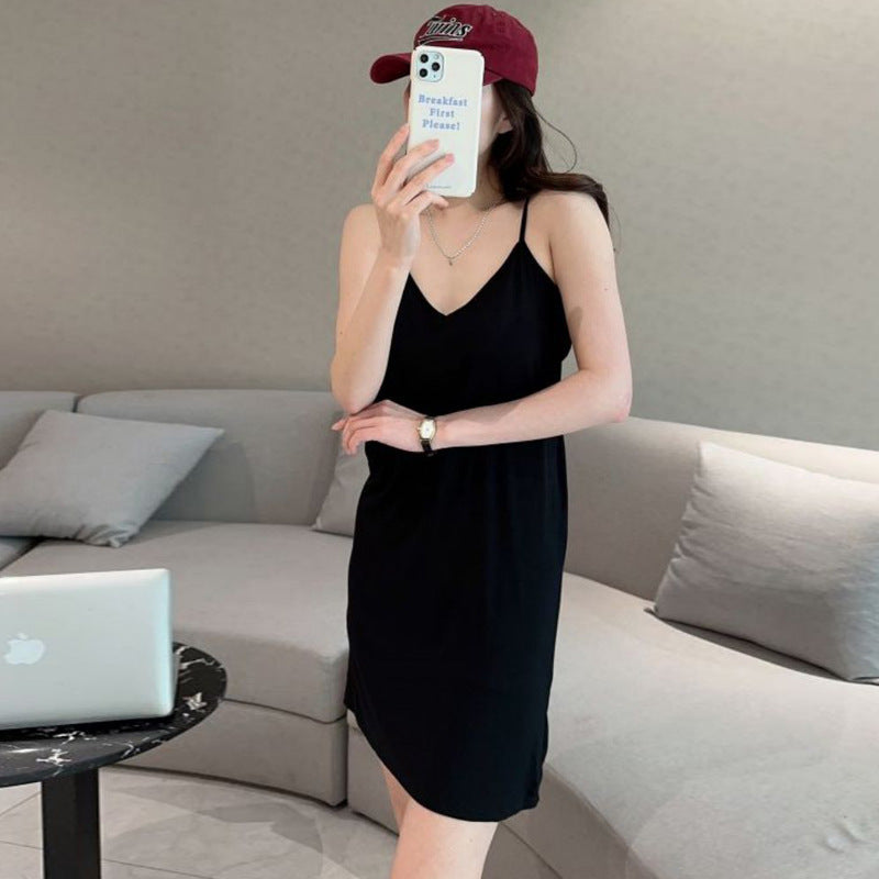 Thickened Strap Women's Modal Cup Versatile Slimming Mid-length Dress