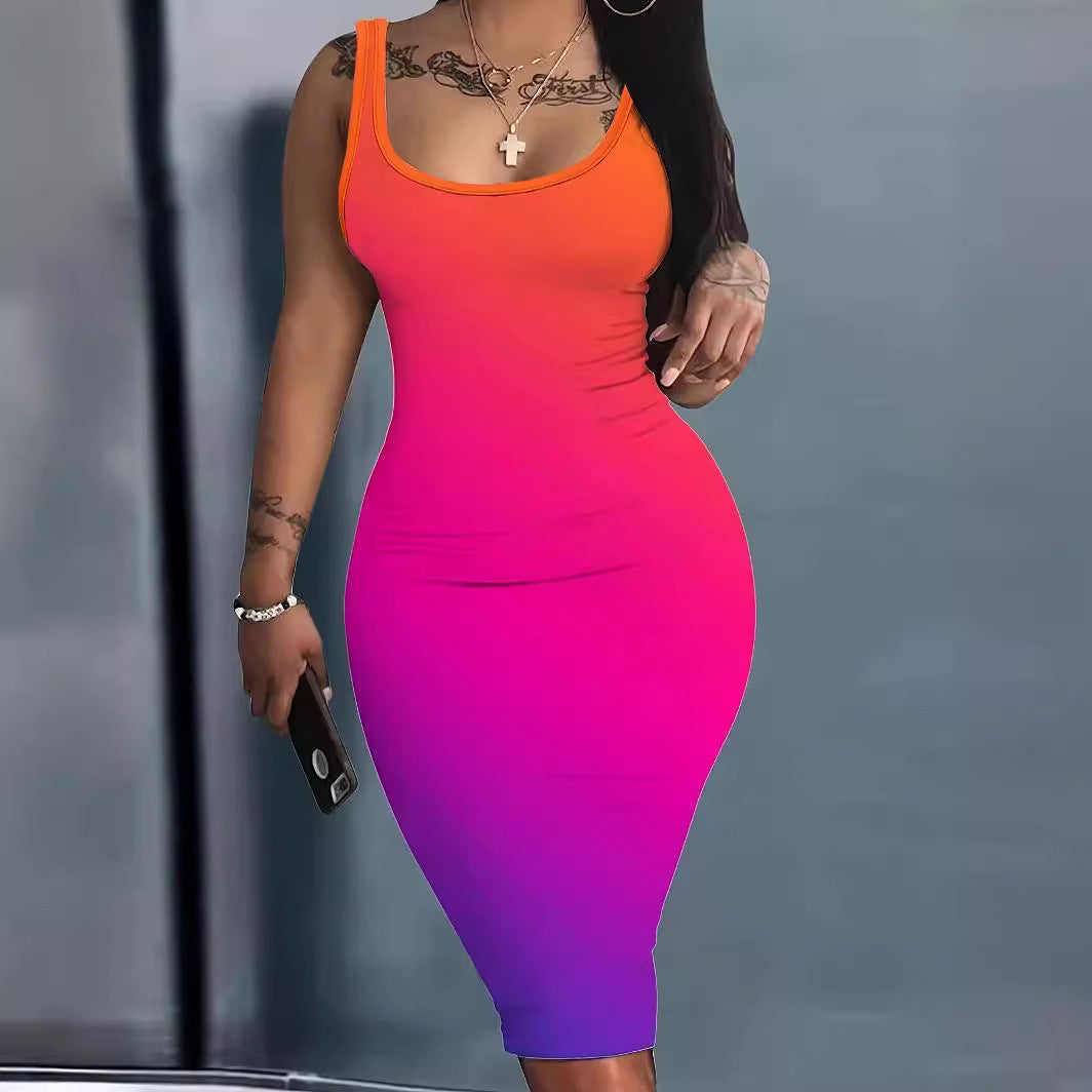 Skinny Fashion Sleeveless Dress Women's Mid Waist