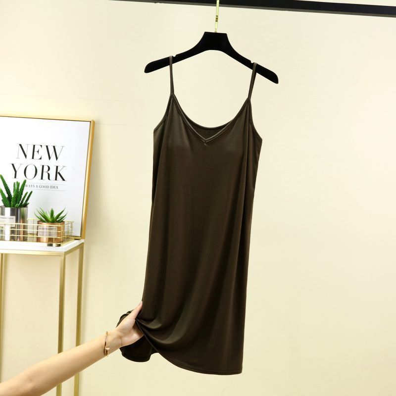 Thickened Strap Women's Modal Cup Versatile Slimming Mid-length Dress