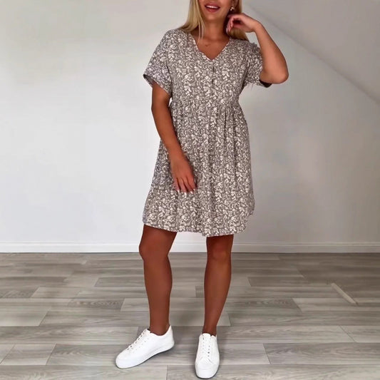 Women V-neck Leopard Print Leisure Dress
