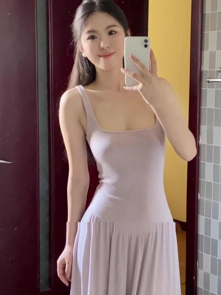 Gentle Temperament Slim Fit Waist Cinching Suspender Dress