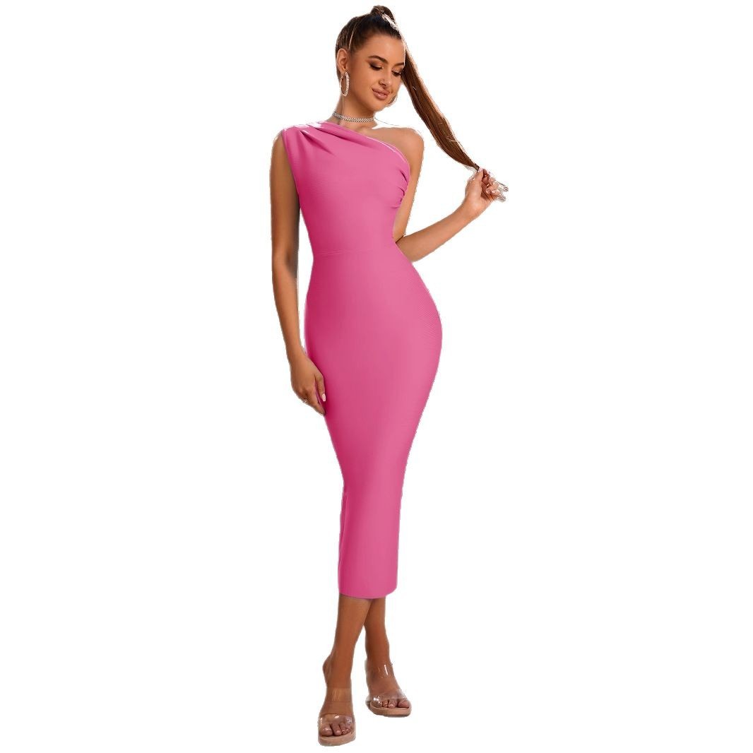 Fashion Elegant One Shoulder Bandage One-piece Dress Sexy Tight
