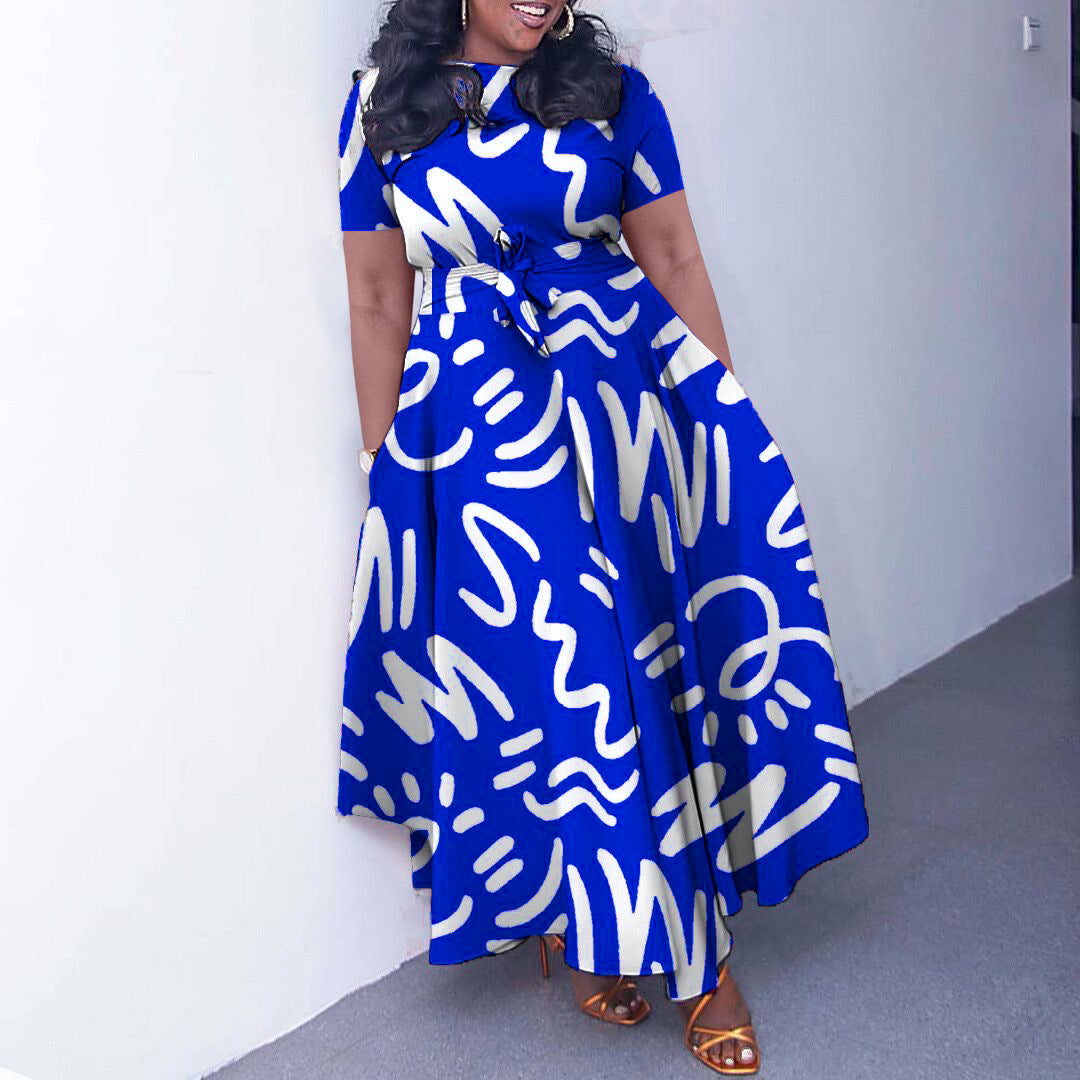 Summer New Fashion Women's Clothing Lace Printing Plus Size Dress