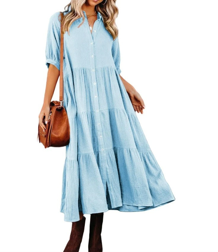Women's Long Sleeve Button Dress Casual Dress