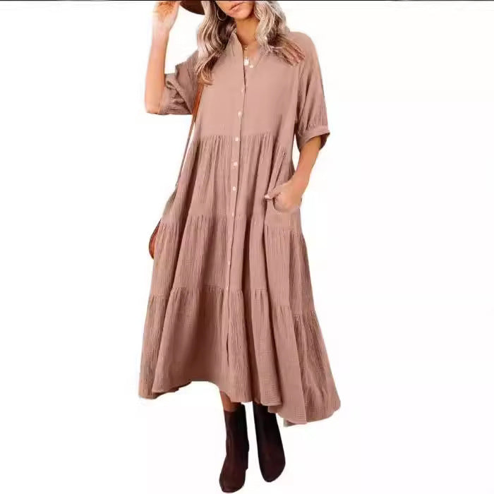 Women's Long Sleeve Button Dress Casual Dress