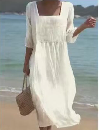 Women's Loose Round Neck Fashion Long Sleeve Printed Dress