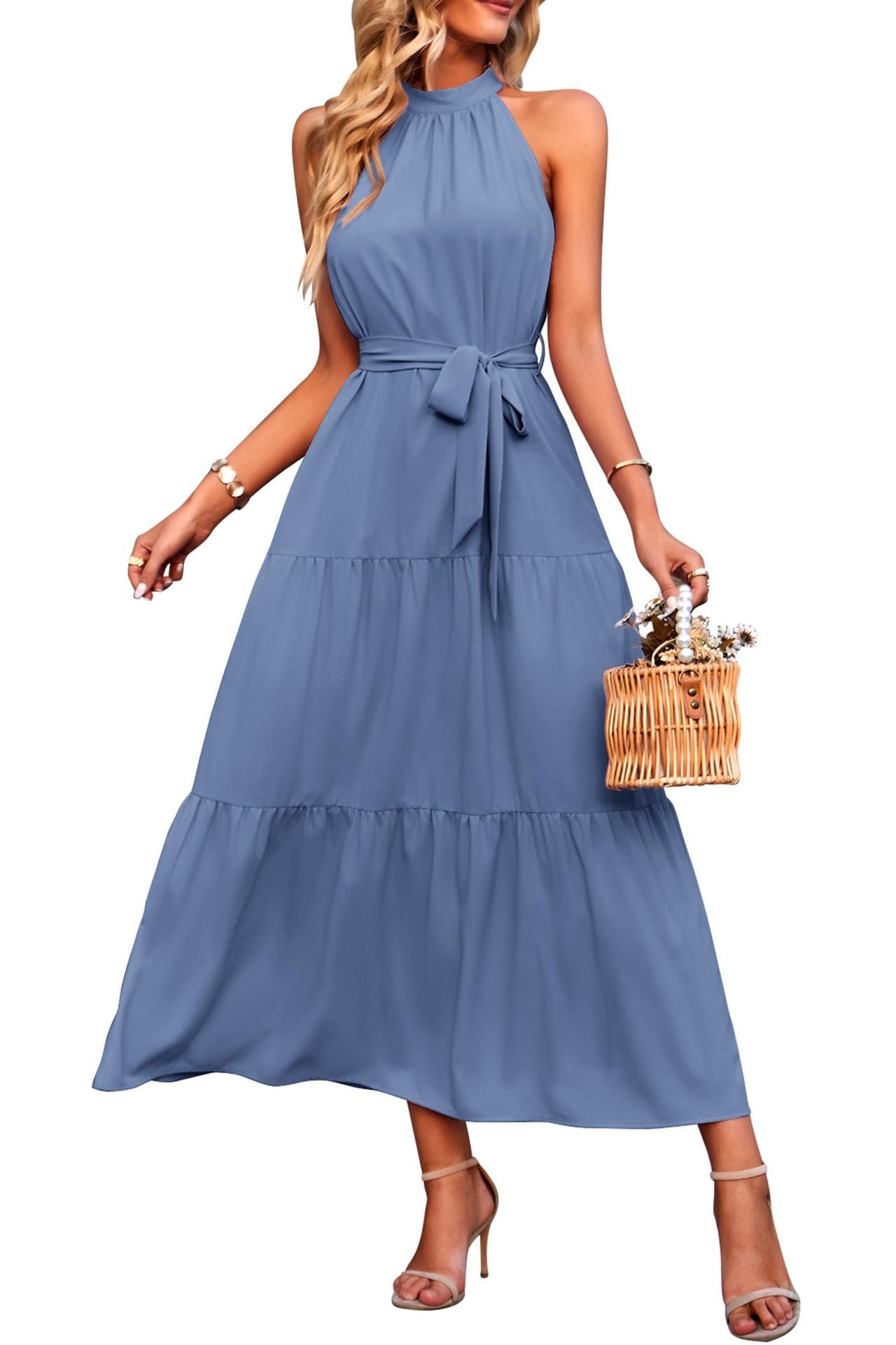 Halter Lace-up Casual Loose Stitching Dress