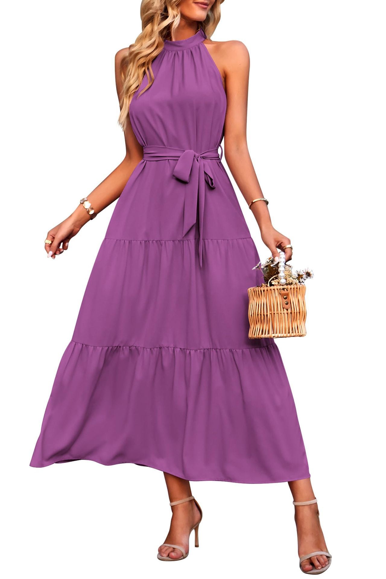 Halter Lace-up Casual Loose Stitching Dress