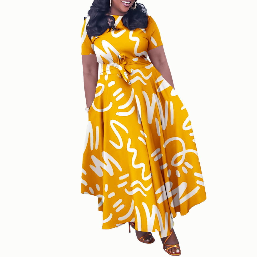 Summer New Fashion Women's Clothing Lace Printing Plus Size Dress