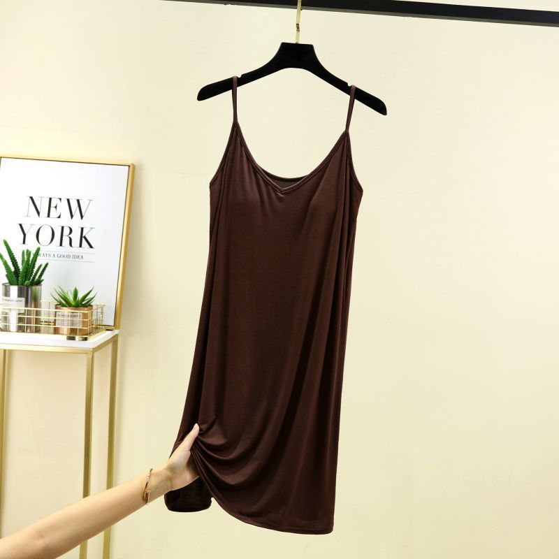 Thickened Strap Women's Modal Cup Versatile Slimming Mid-length Dress