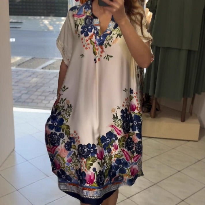 Lantern Sleeve Midi Dress Digital Printing Plus Size