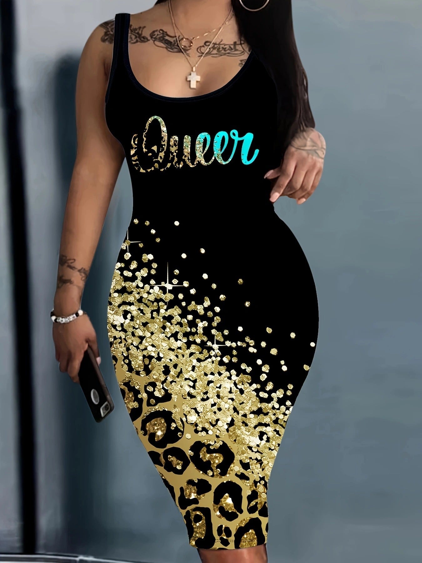 Skinny Fashion Sleeveless Dress Women's Mid Waist