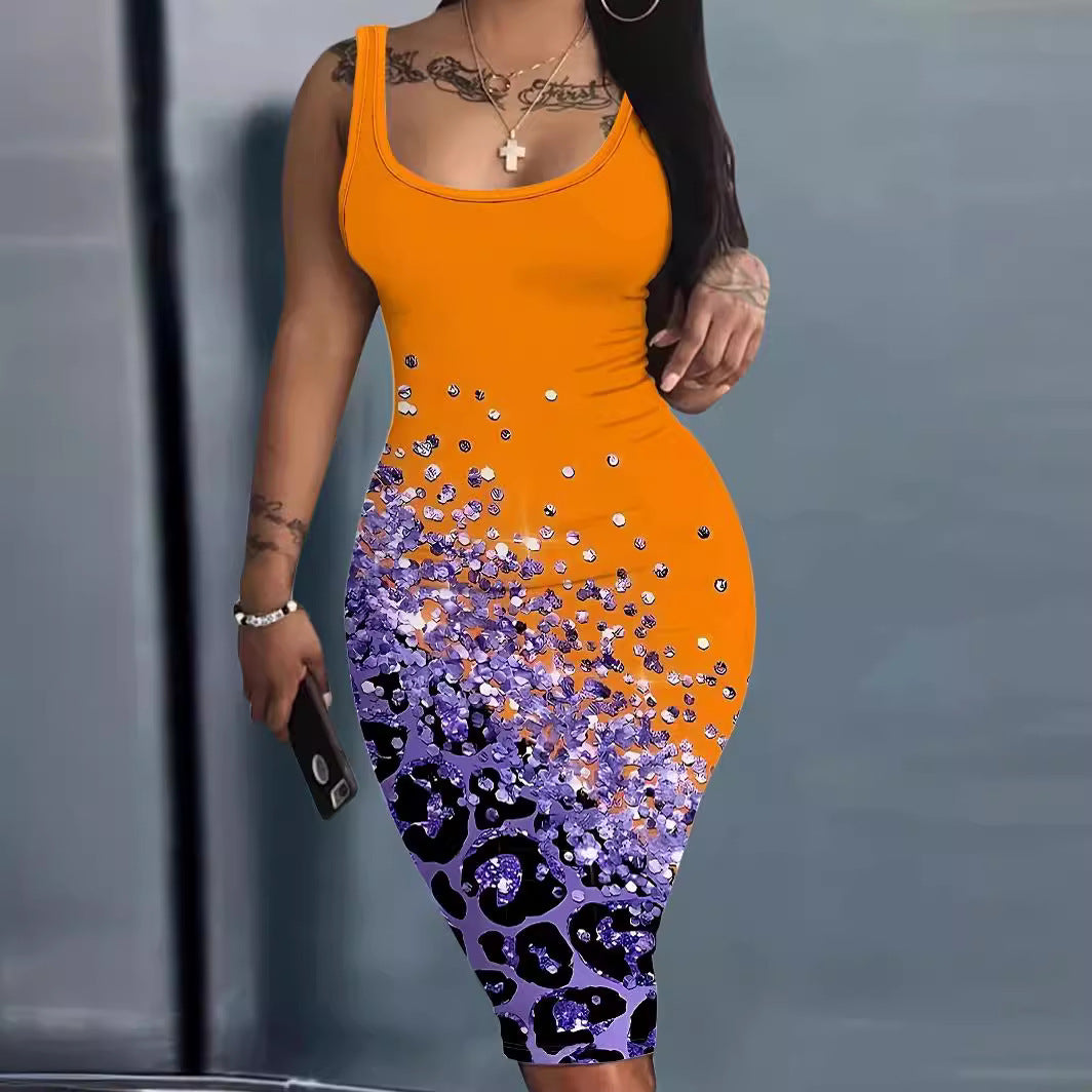 Skinny Fashion Sleeveless Dress Women's Mid Waist