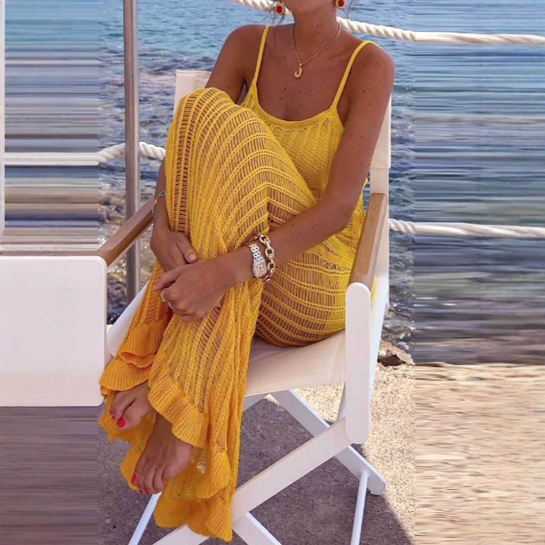 Knitted Hollow-out Camisole Beach Vacation Summer Dress
