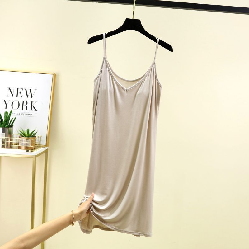 Thickened Strap Women's Modal Cup Versatile Slimming Mid-length Dress